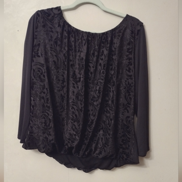 Nine West Tops - Elegant Black Velvet Mix-texture Blouse